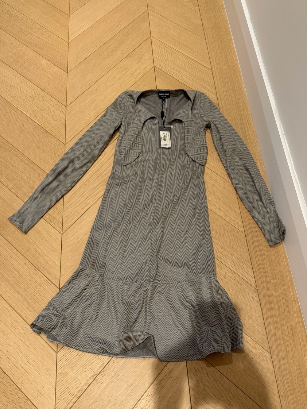 Giorgio Armani Gray Herringbone Maxi Dress NWT Size 36